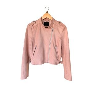 Banana Republic Vegan Suede Moto Jacket S Blush Pink Cropped Coquette Soft Girl